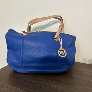 Vibrant Blue and Tan Michael Kors Bag